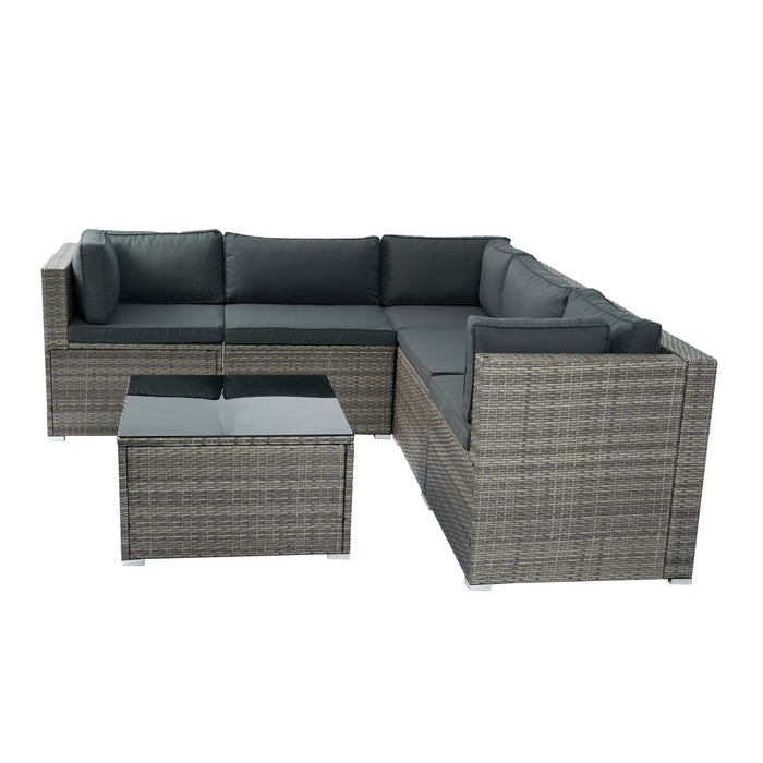 6 Pieces PE Rattan Sectional Outdoor Furniture Cushioned Sofa Set Wicker