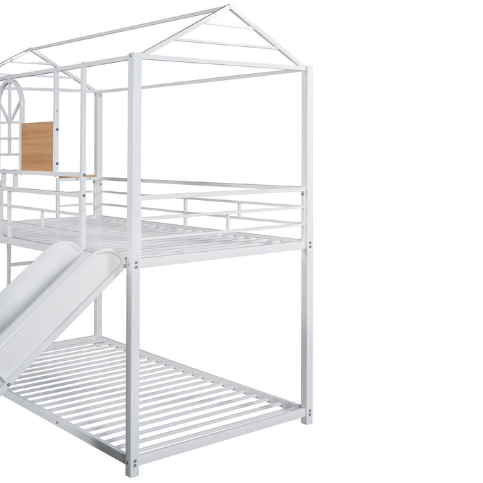 Twin Over Twin Metal Bunk Bed, Metal Housebed With Slide, Three Colors Available