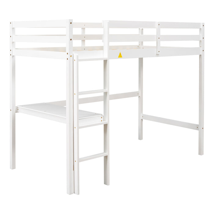 Twin Loft Bed With Built-In Desk - White