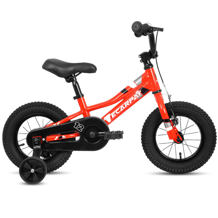 Kids' Bike 12" Wheels, 1 Speed Boys Girls Child Bicycles For 2-4Years, With Removable Training Wheels Baby Toys, Front V Brake, Rear Holding Brake - Red