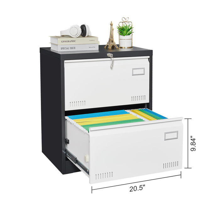 2 Drawer Metal Lateral File Cabinet With Lock, Office Vertical Files Cabinet For Home Office