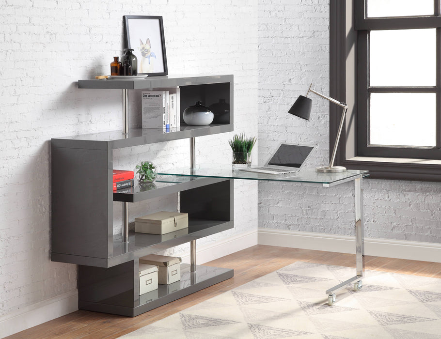 Buck II - Clear Glass, Chrome High Gloss Writing Desk With Shelf