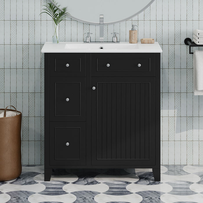 Bathroom Vanity Cabinet With Ceramic Basin, Double-Layer Drawer, Deep Drawer And Adjustable Shelf