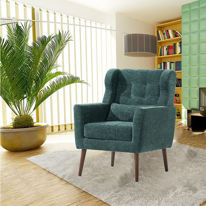 Modern Accent Chair, Chenille Arm Chairs For Living Room, Upholstered Mordern Armchair, Comfy Soft Padded Lounge Chair In Small Space, Bedroom, With Pillow, Solid Wood Leg