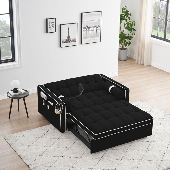 Modern Convertible Sleeper Sofa Couch With Pull Out Bed With Pillows & Side Pockets For Small Space, Living Room