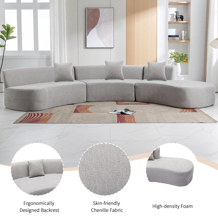 Stylish Curved Sofa Sectional Sofa Chenille Sofa Couch With Three Throw Pillows For Living Room