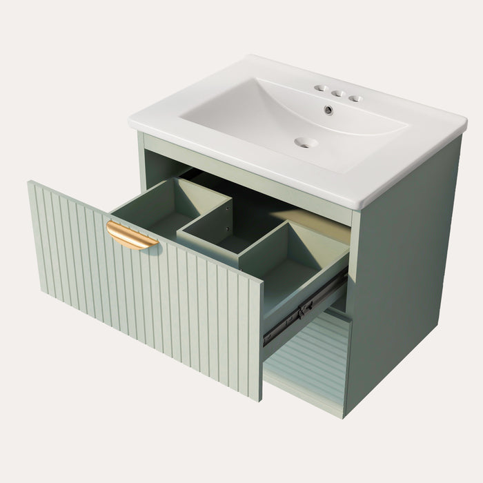 Modern Wall-Mounted Bathroom Vanity With 2 Drawers, Ideal For Small Bathrooms - Green