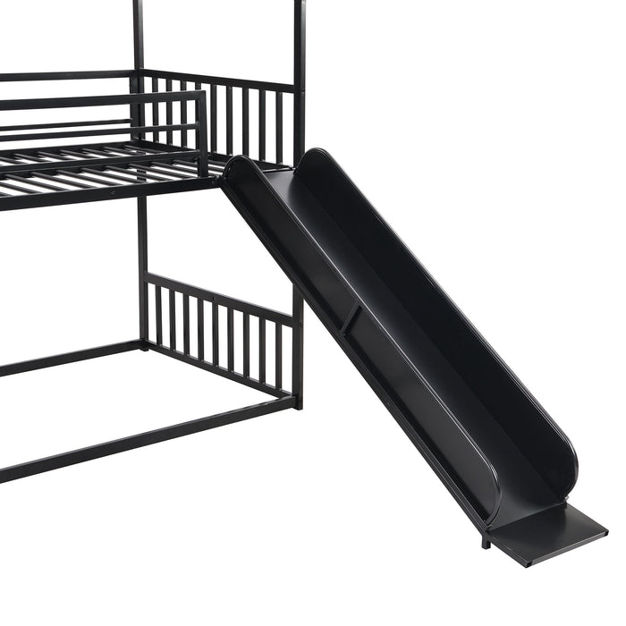 Twin Over Twin Metal Bunk Bed House Bed With Slide And Staircase