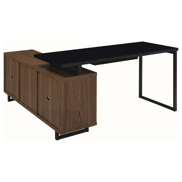 Maddox - L Shape Office Computer Desk - Black / Walnut