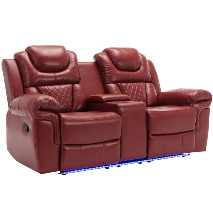 Home Theater Seating Manual Recliner Loveseat With Hide-Away Storage, Cup Holders And Led Light Strip For Living Room