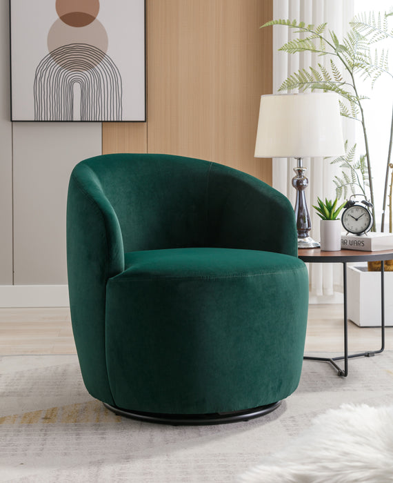 Velvet Fabric Swivel Accent Armchair Barrel Chair With Powder Coating Metal Ring