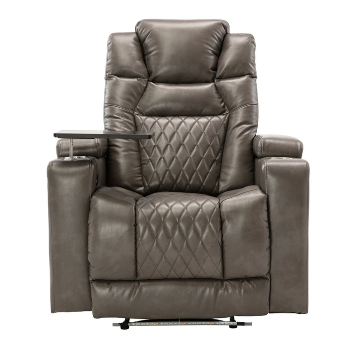 Power Motion Recliner With USB Charging Port And Hidden Arm Storage, Home Theater Seating With 2 Convenient Cup Holders Design And 360 Degree Swivel Tray Table