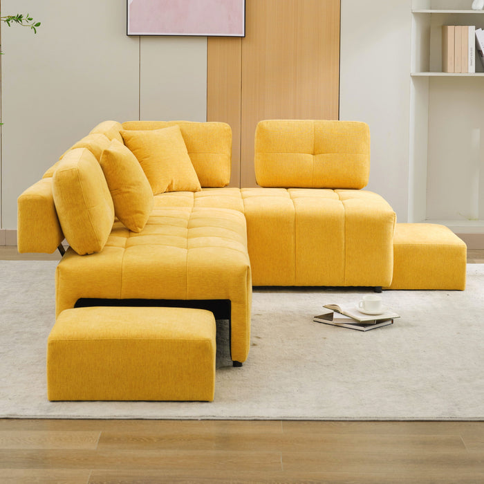 L-Shaped Sofa Sectional Sofa Couch With 2 Stools And 2 Lumbar Pillows For Living Room