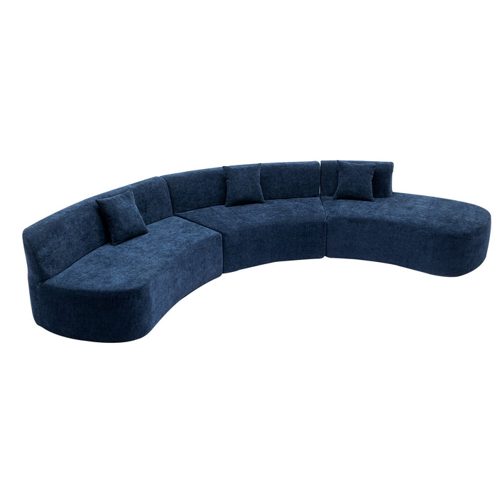 Stylish Curved Sofa Sectional Sofa Chenille Sofa Couch With Three Throw Pillows For Living Room