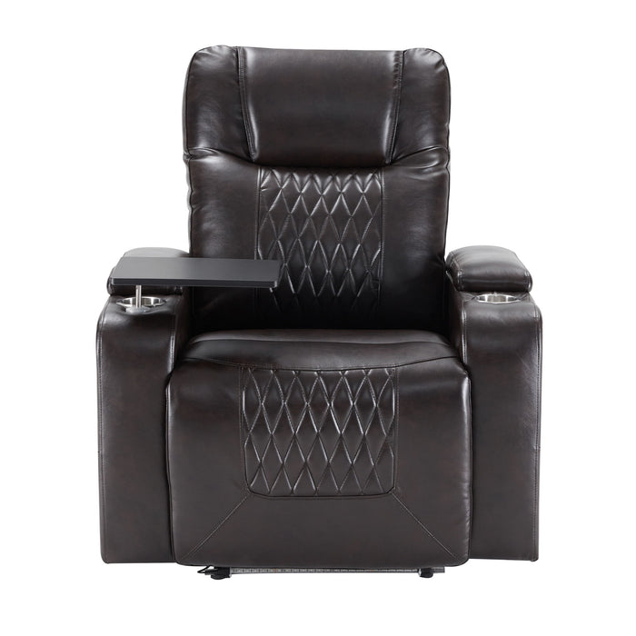 Power Motion Recliner With USB Charging Port And Hidden Arm Storage 2 Convenient Cup Holders Design And 360 Degree Swivel Tray Table