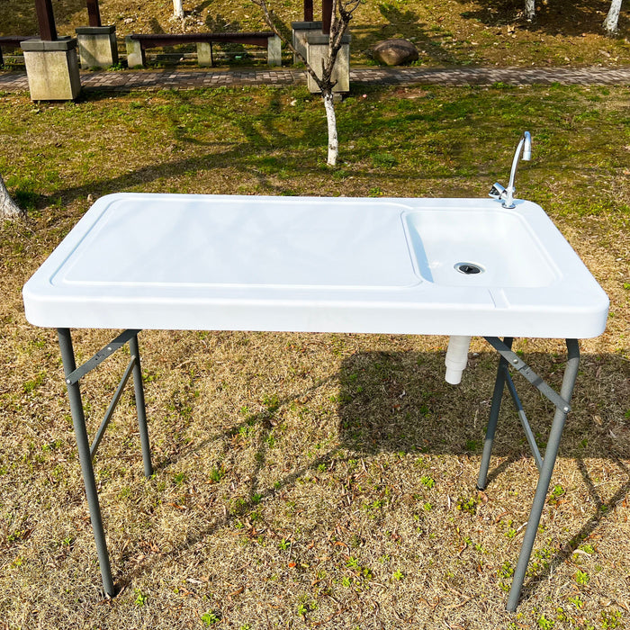 Outdoor Fish And Game Cutting Cleaning Table With Sink And Faucet - Off White