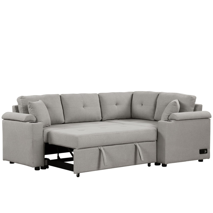 L-Shape Sofa Bed Pull-Out Sleeper Sofa With Wheels, USB Ports, Power Sockets For Living Room