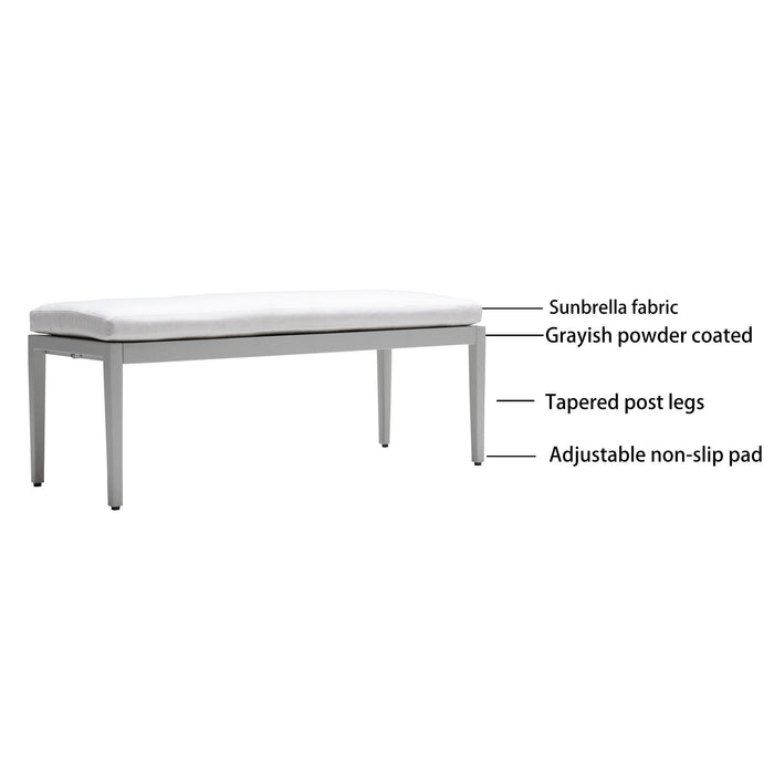 Outdoor Patio Aluminum Stationary Bench With Sunbrella Fabric Cushion - Grayish