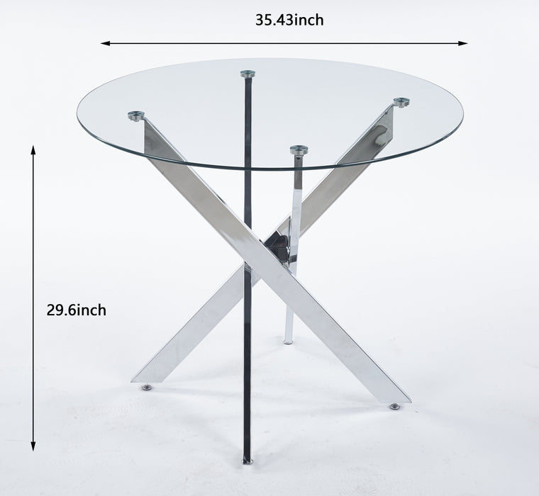 Dining Table With Cross Metal Leg And Tempered Glass, Modern Space Saving Kitchen Table For Living Room