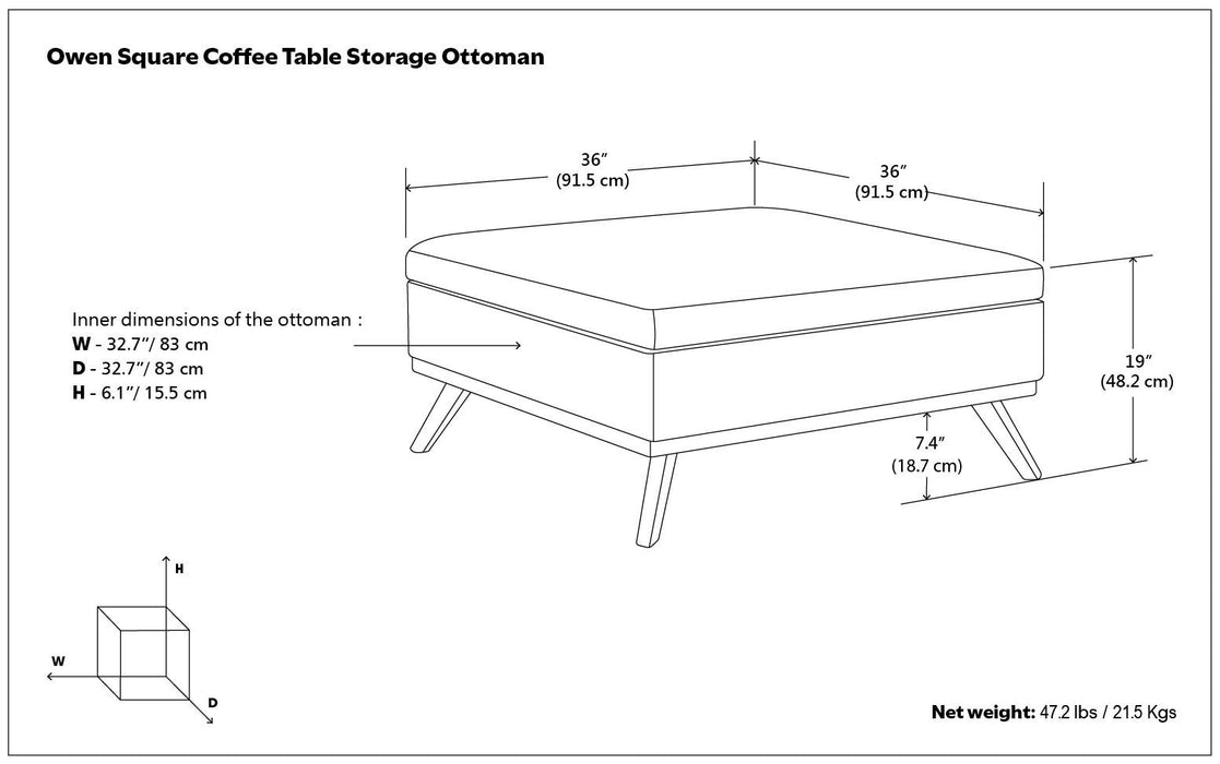 Owen - Square Coffee Table Storage Ottoman