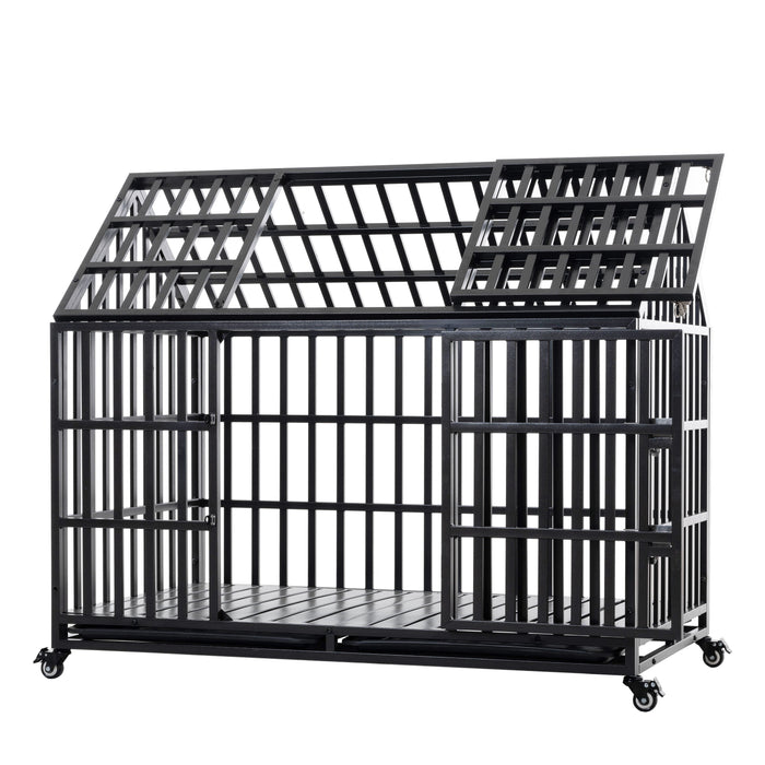 Heavy Duty Dog Crate Large Dog Cage Strong Metal Dog Kennels And Crates For Large Dogs With 4 Lockable Wheels - Black