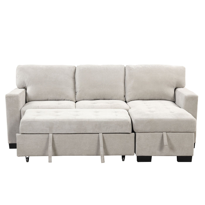 Stylish And Functional Light Chaise Lounge Sectional With Storage Rack Pull-Out Bed Drop Down Table And USB Charger