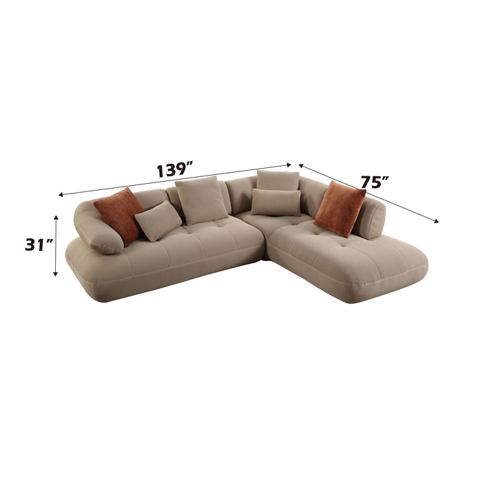 Carrick - Sandwich Mesh Sectional Sofa With An Ottoman - Beige