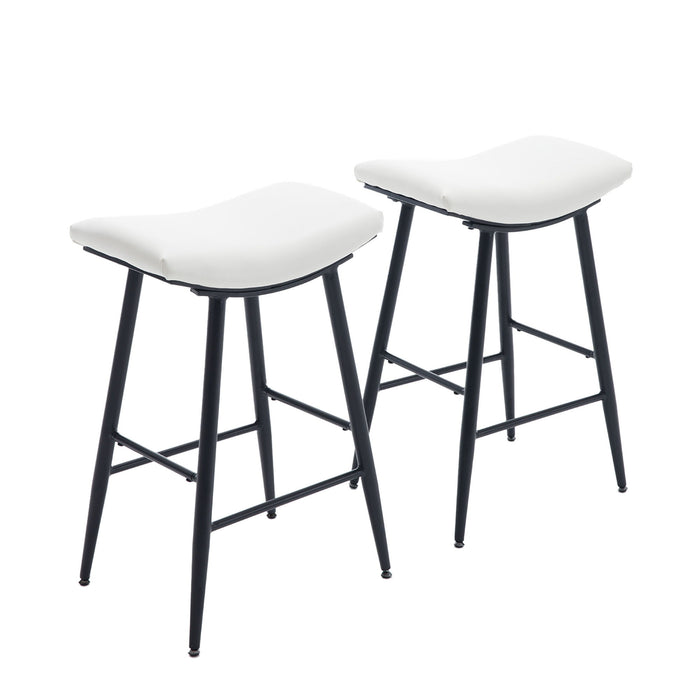 Bar Stools (Set of 2) Armless Counter Low Bar Stools Without Back Modern Linen Fabric Breakfast Stools With Metal Leg And Footrest