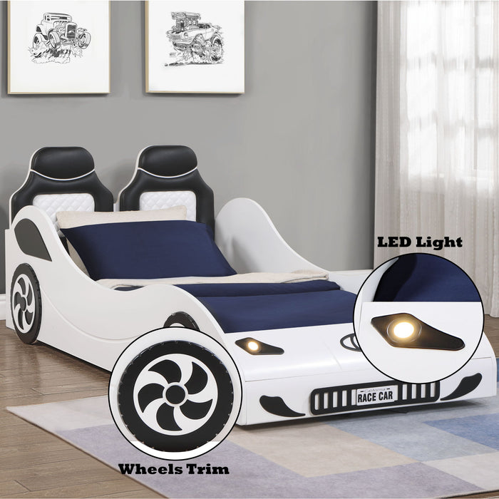 Colen - Twin Car Bed With LED - White