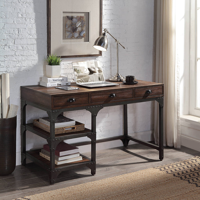 Antique Metal Writing Desk - Espresso / Oak