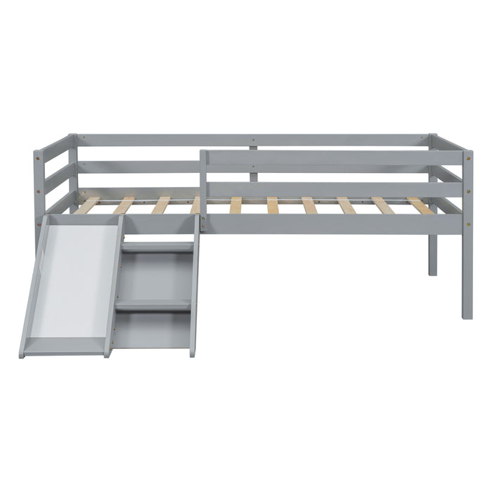 Low Loft Bed With Slide, Ladder, Safety Guardrails, No Box Spring Needed