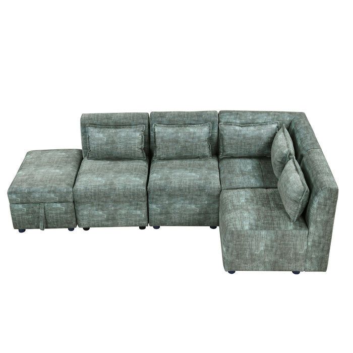 Free-Combined Sectional Sofa 5 Seater Modular Couches With Storage Ottoman, 5 Pillows For Living Room