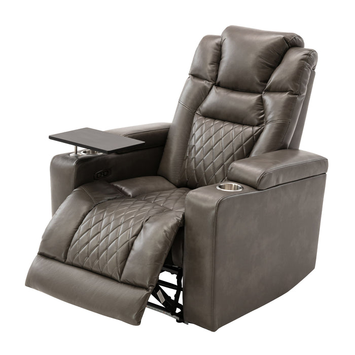 Power Motion Recliner With USB Charging Port And Hidden Arm Storage, Home Theater Seating With 2 Convenient Cup Holders Design And 360 Degree Swivel Tray Table