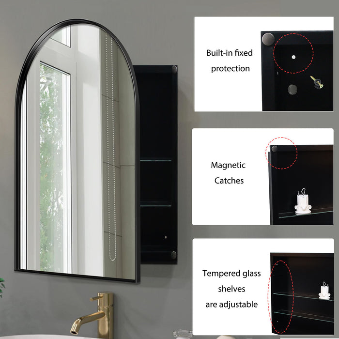 Arched Recessed Medicine Cabinet, Metal Framed Bathroom Wall Cabinet With Mirror And Adjustable Shelves, Wall Mirror With Storage For Bathroom