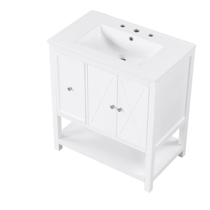 Bathroom Vanity With Sink Top, Bathroom Vanity Cabinet With Two Doors And One Drawer, MDF Boards, Solid Wood, One Package - White