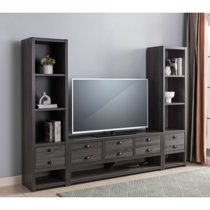 Modern TV Stand With Three Drawers & Open Shelf Stylish Storage Solution For Media Accessories - Distressed Gray