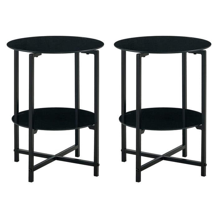 JWS Tempered Glass End Table (Set of 2) , Round Coffee Table For Bedroom Living Room Office - Black