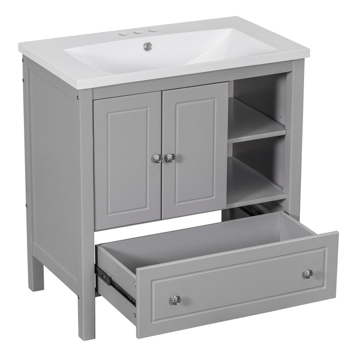 Bathroom Vanity With Sink, Bathroom Storage Cabinet With Doors And Drawers, Solid Wood Frame, Ceramic Sink