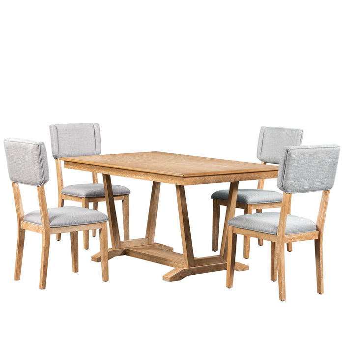 Topmax - 5 Piece Rustic Dining Table Set With 4 Upholstered Chairs, Rectangular Dining Table With Trestle Table Base