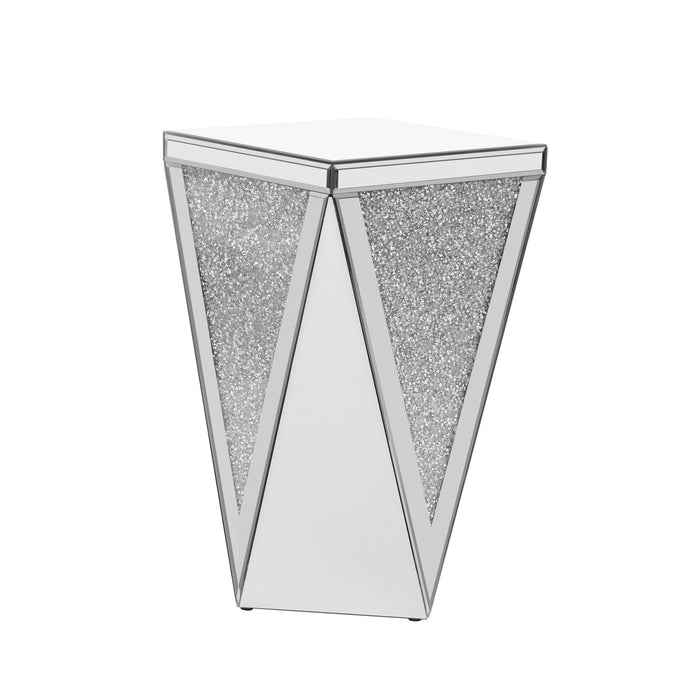 Square Mirrored End Table, Modern Side Table With Crushed Diamond For Living Room - Silver