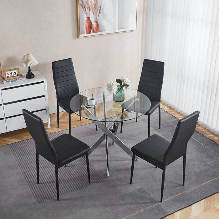 Dining Table With Cross Metal Leg And Tempered Glass, Modern Space Saving Kitchen Table For Living Room