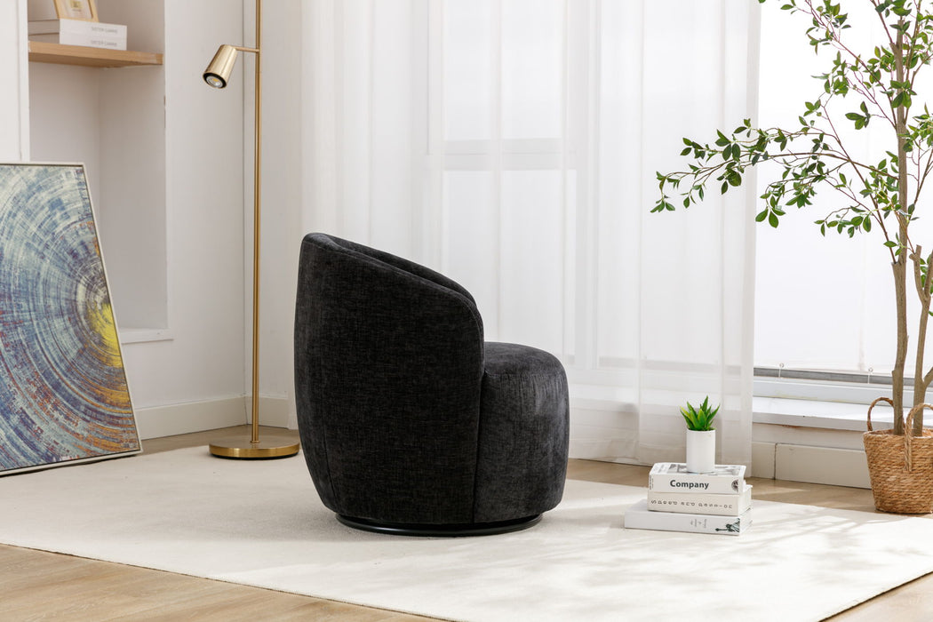 Chenille Fabric Swivel Accent Armchair Barrel Chair With Powder Coating Metal Ring