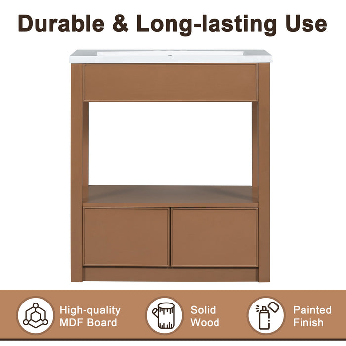 Bathroom Vanity Without Sink Top, Cabinet Base Only, Open Storage Shelf And Two Drawers - Brown