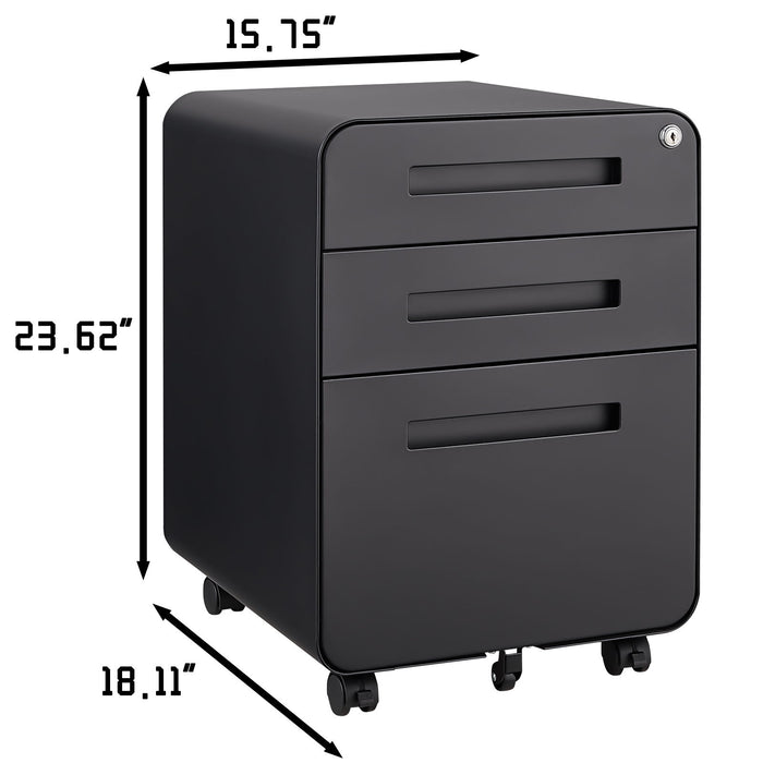 3 Drawer Mobile File Cabinet Under Desk Office, Simple Style Versatile Storage Cabinet For Legal / Letter / A4 Files, 5 Wheel Design Anti-Tilting Cold Rolled Steel Waterproof Moisture-Proof