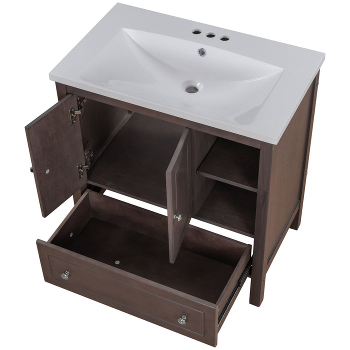 Bathroom Vanity With Sink, Bathroom Storage Cabinet With Doors And Drawers, Solid Wood Frame, Ceramic Sink