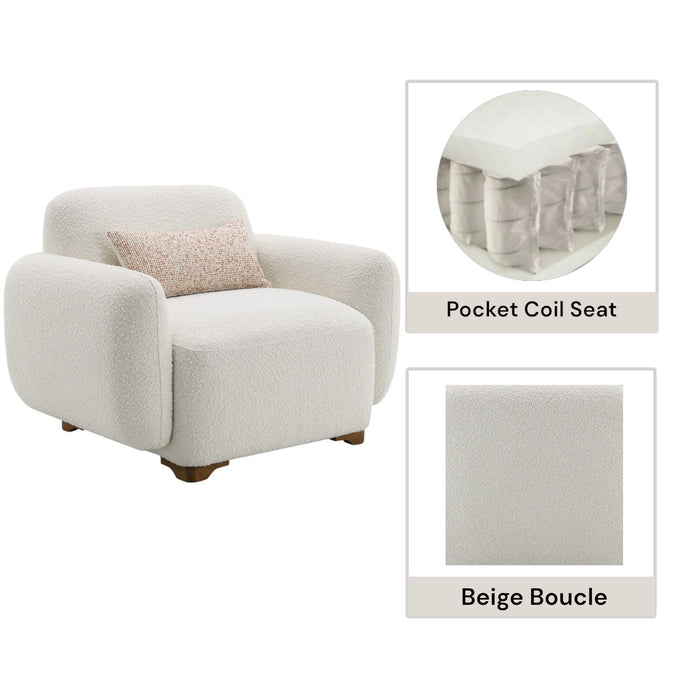 Darius - Boucle Accent Chair With 1 Toss Pillow - Beige