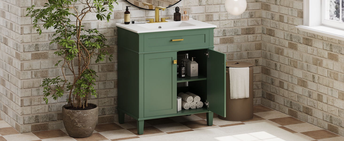 Bathroom Vanity With Ceramic Basin, Soft Close Door And Adjustable Shelves