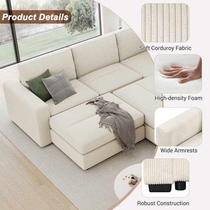 Sectional Couch Sofa Bed Modular Sofa With Two Movable Ottomans For Living Room