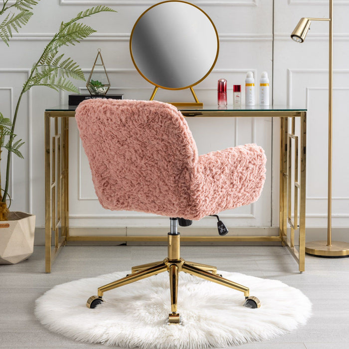 Office Chair, Artificial Rabbit Hair Home Office Chair With Golden Metal Base, Adjustable Desk Chair Swivel Office Chair, Vanity Chair