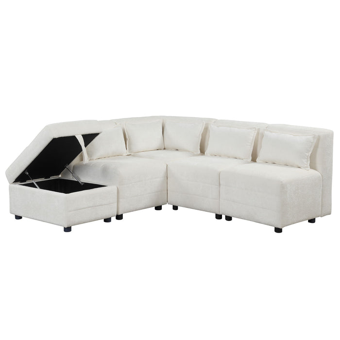 Free-Combined Sectional Sofa 5 Seater Modular Couches With Storage Ottoman, 5 Pillows For Living Room